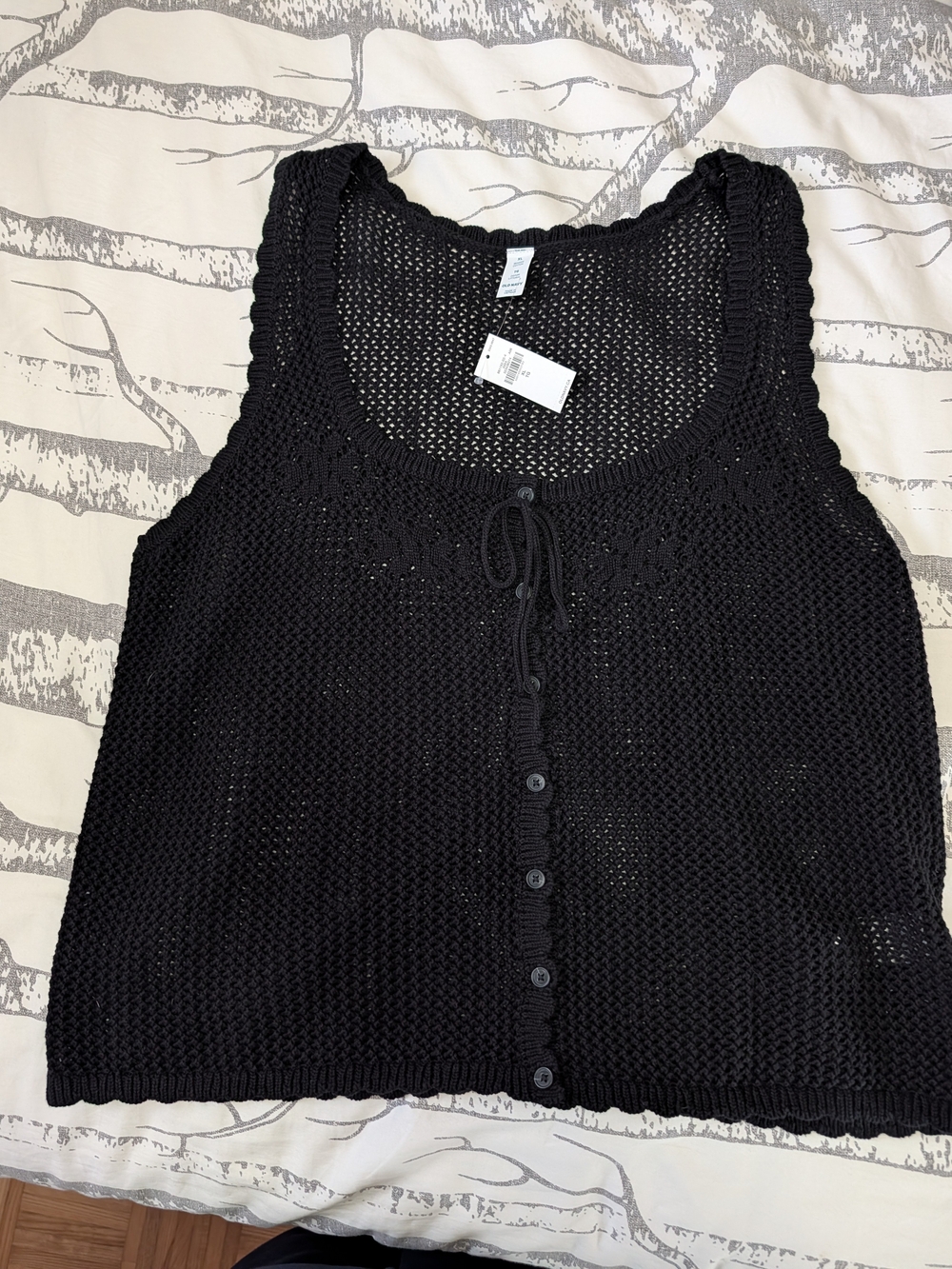 Old Navy Black Crochet Button-Front Tank